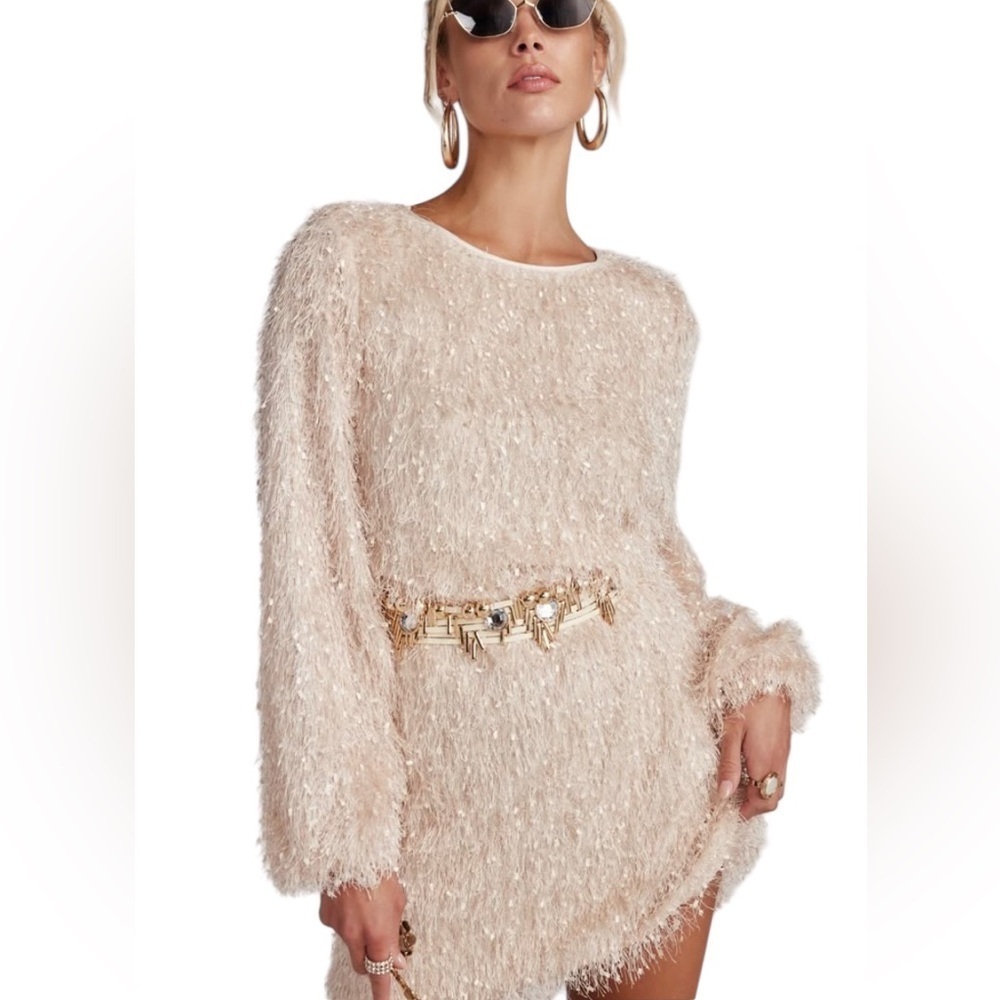 12th Tribe NWT Textured Long Sleeve Cream Cocktail Party Holiday Mini Dress S